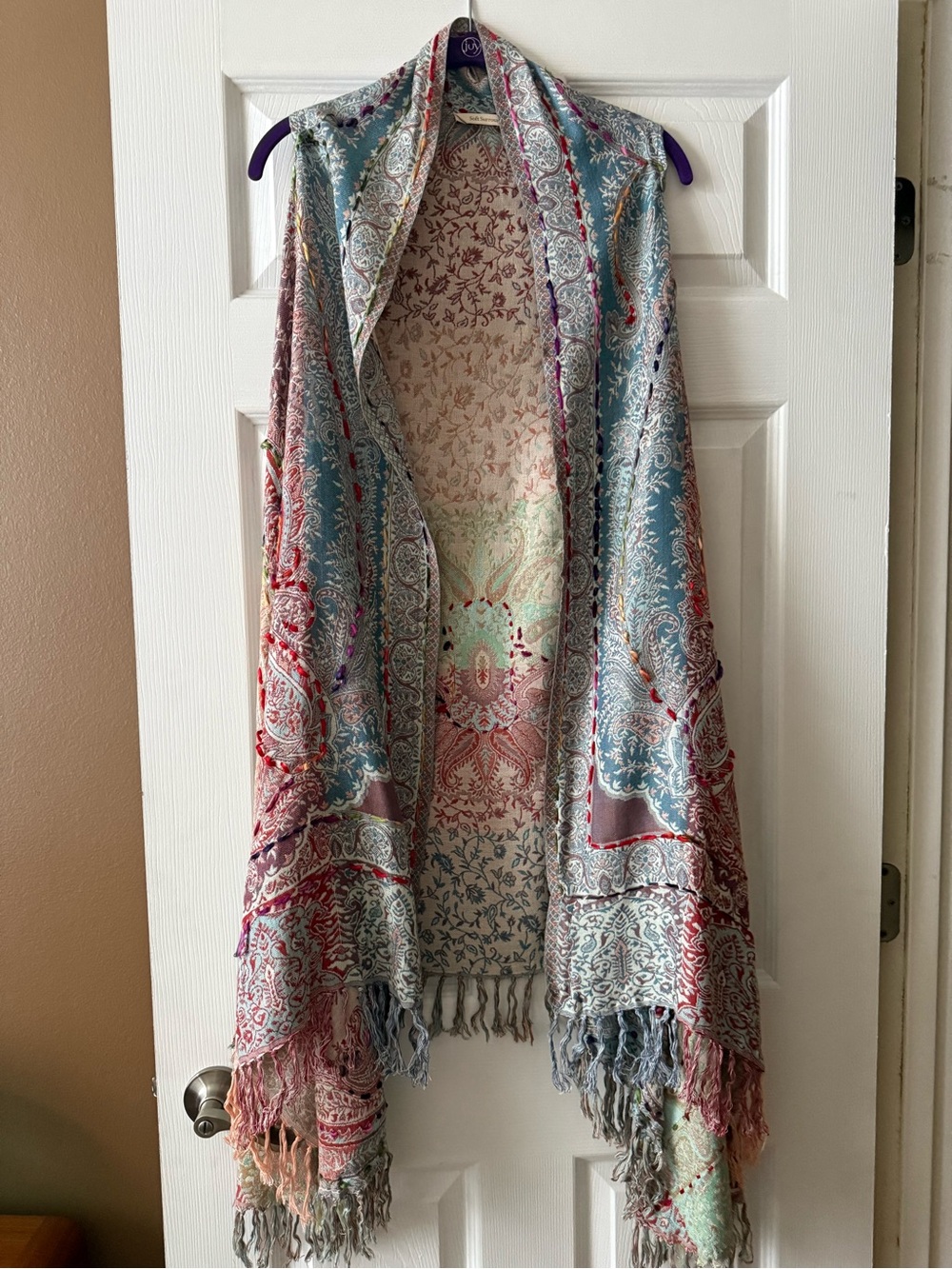 RARE Like New Soft Surroundings Embroidered Paisley Duster Fringe Vest STUNNING